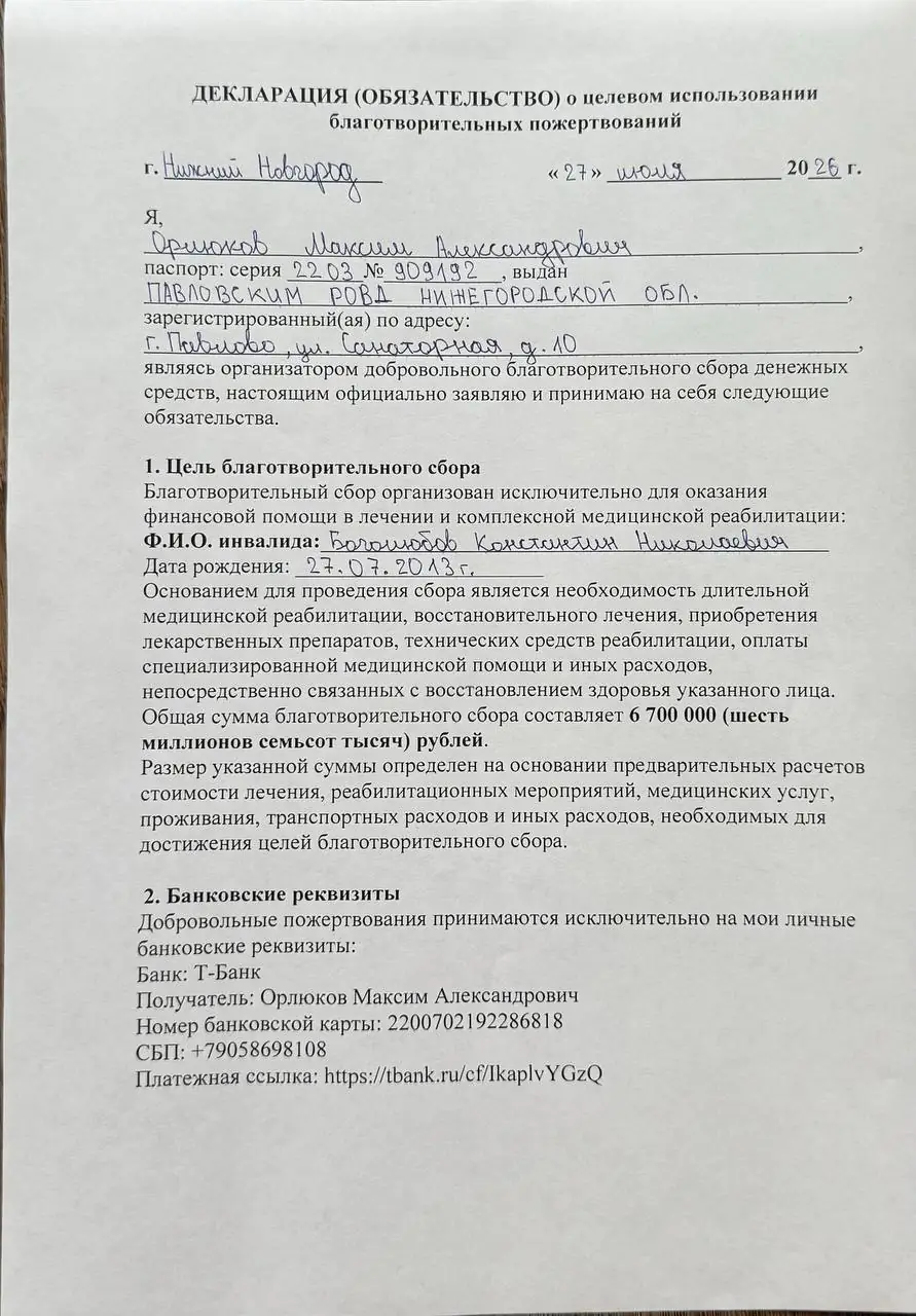Декларация организатора сбора